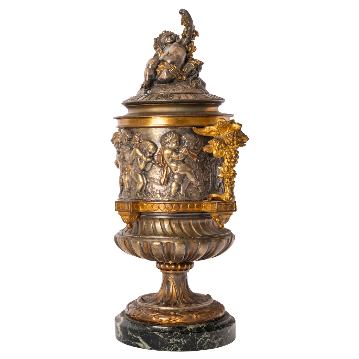 Antique French Gilt Bronze Ormolu Napoleon III Lidded Wine Urn Cooler, Circa 1870