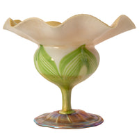 Antique L. C. Tiffany Favrile Large Floriform Feathered Iridescent Glass Vase, Circa 1908