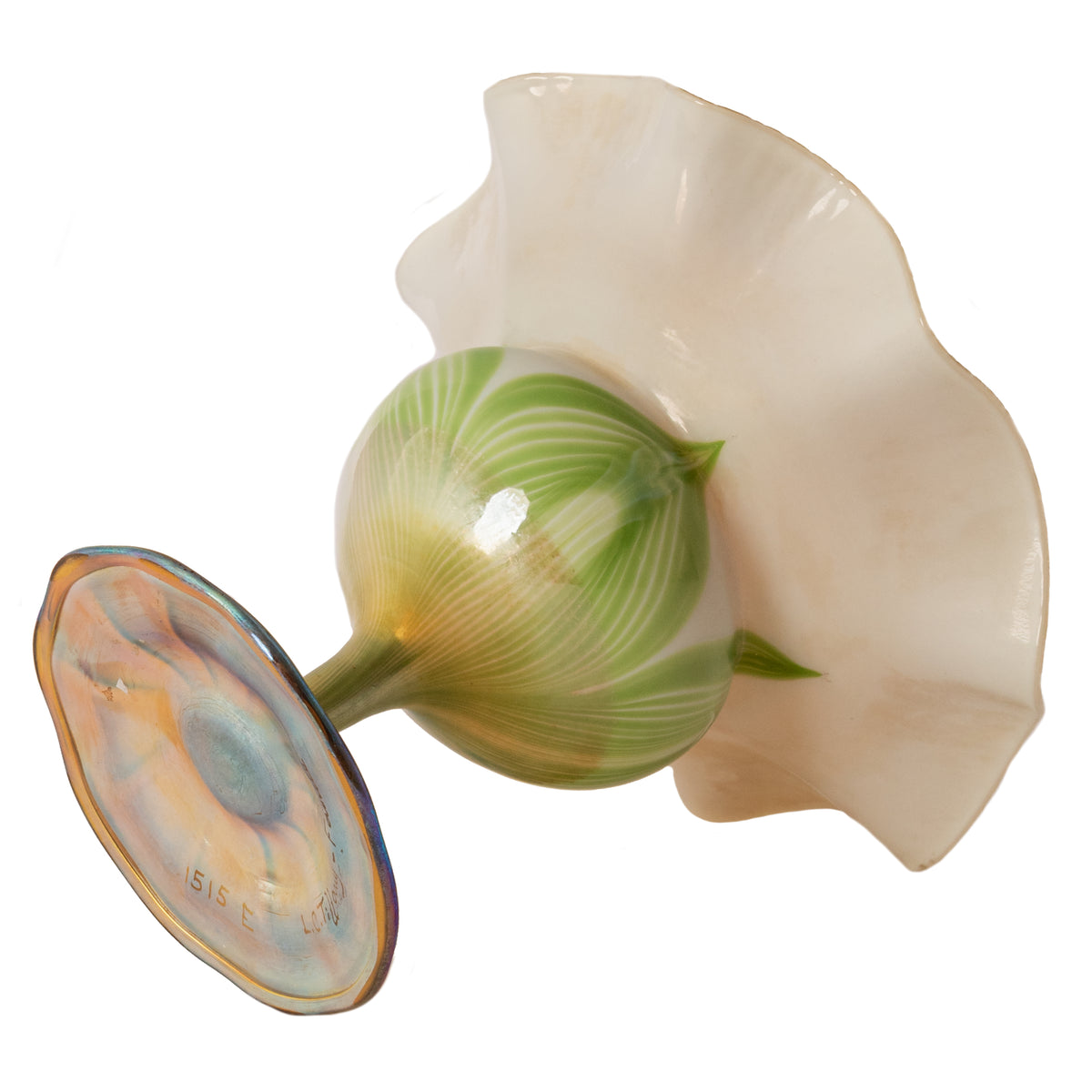 Antique L. C. Tiffany Favrile Large Floriform Feathered Iridescent Glass Vase, Circa 1908