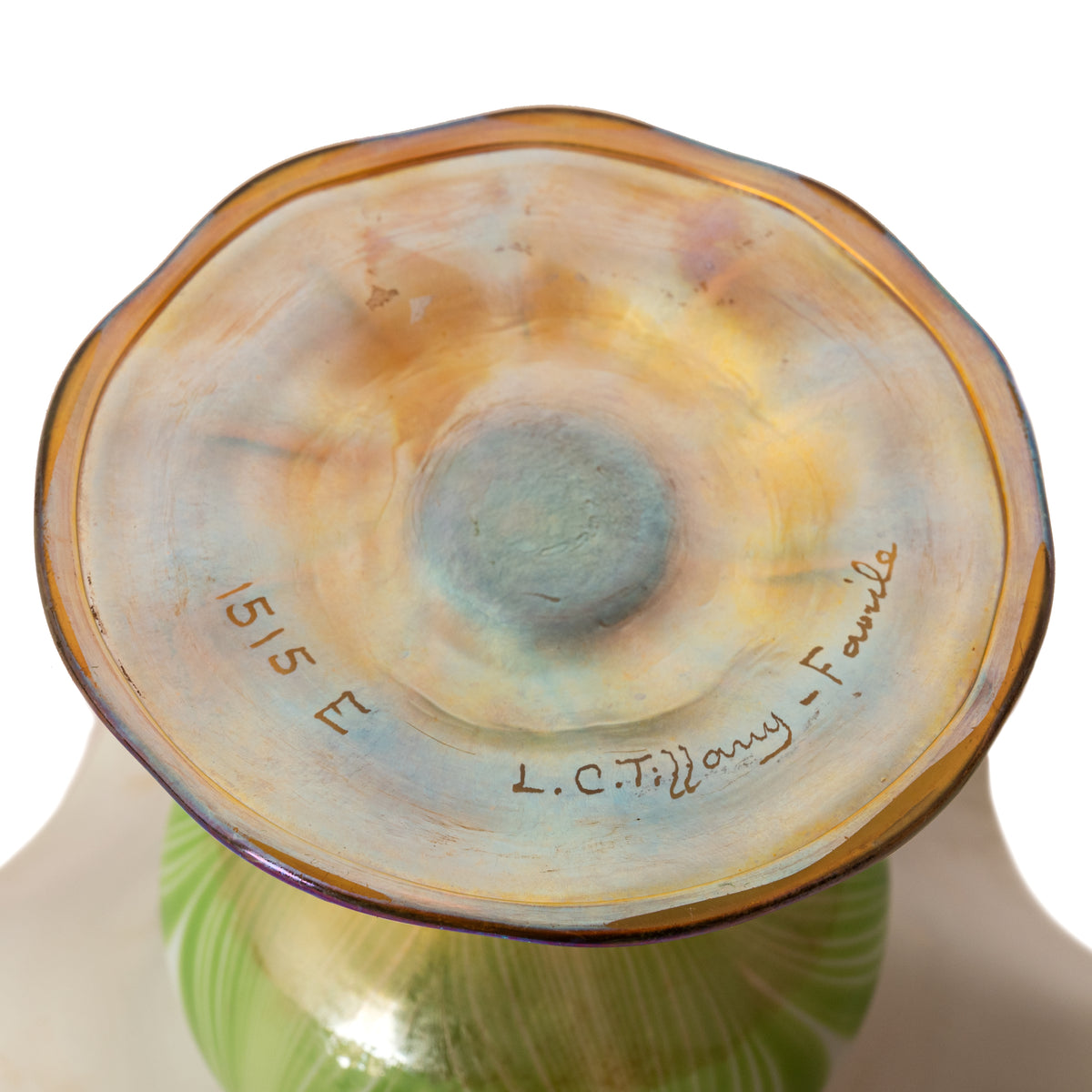 Antique L. C. Tiffany Favrile Large Floriform Feathered Iridescent Glass Vase, Circa 1908
