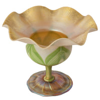Antique L. C. Tiffany Favrile Large Floriform Feathered Iridescent Glass Vase, Circa 1908