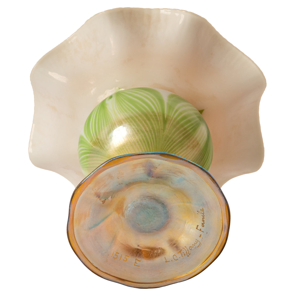 Antique L. C. Tiffany Favrile Large Floriform Feathered Iridescent Glass Vase, Circa 1908