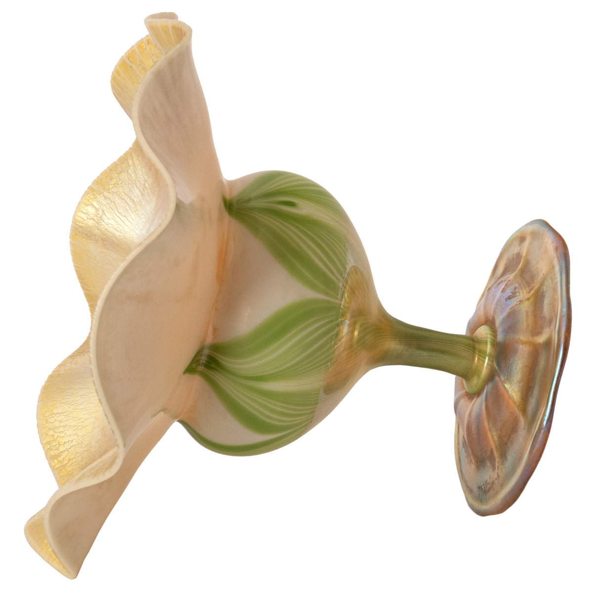 Antique L. C. Tiffany Favrile Large Floriform Feathered Iridescent Glass Vase, Circa 1908