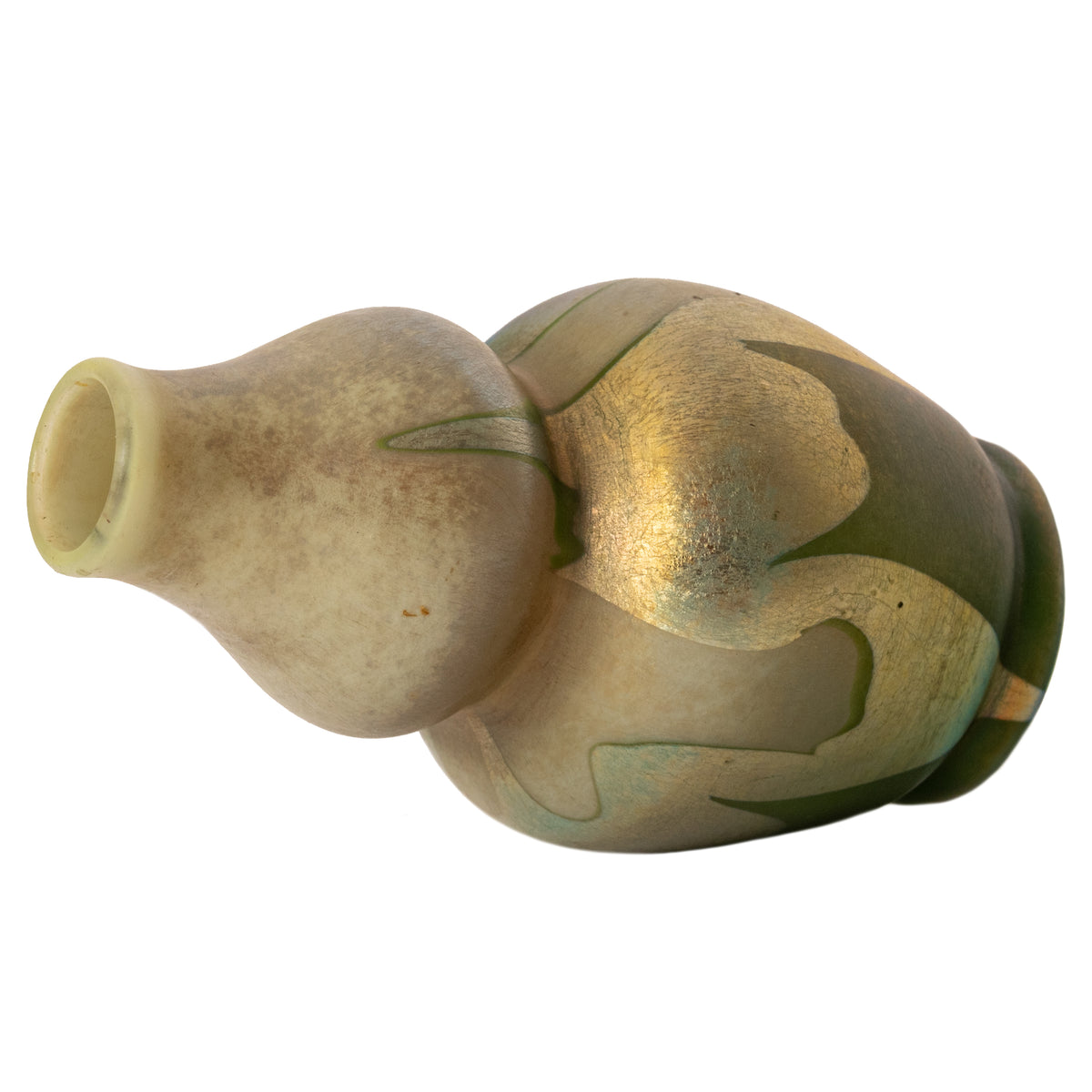 Antique L. C. Tiffany Favrile Miniature Double Gourd Iridescent Glass Vase, circa 1910