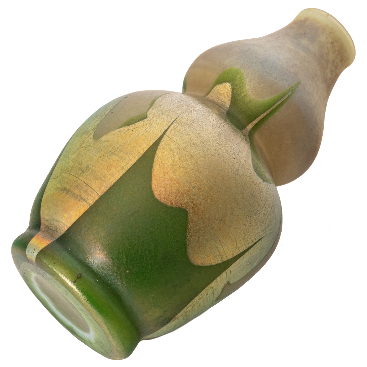 Antique L. C. Tiffany Favrile Miniature Double Gourd Iridescent Glass Vase, circa 1910