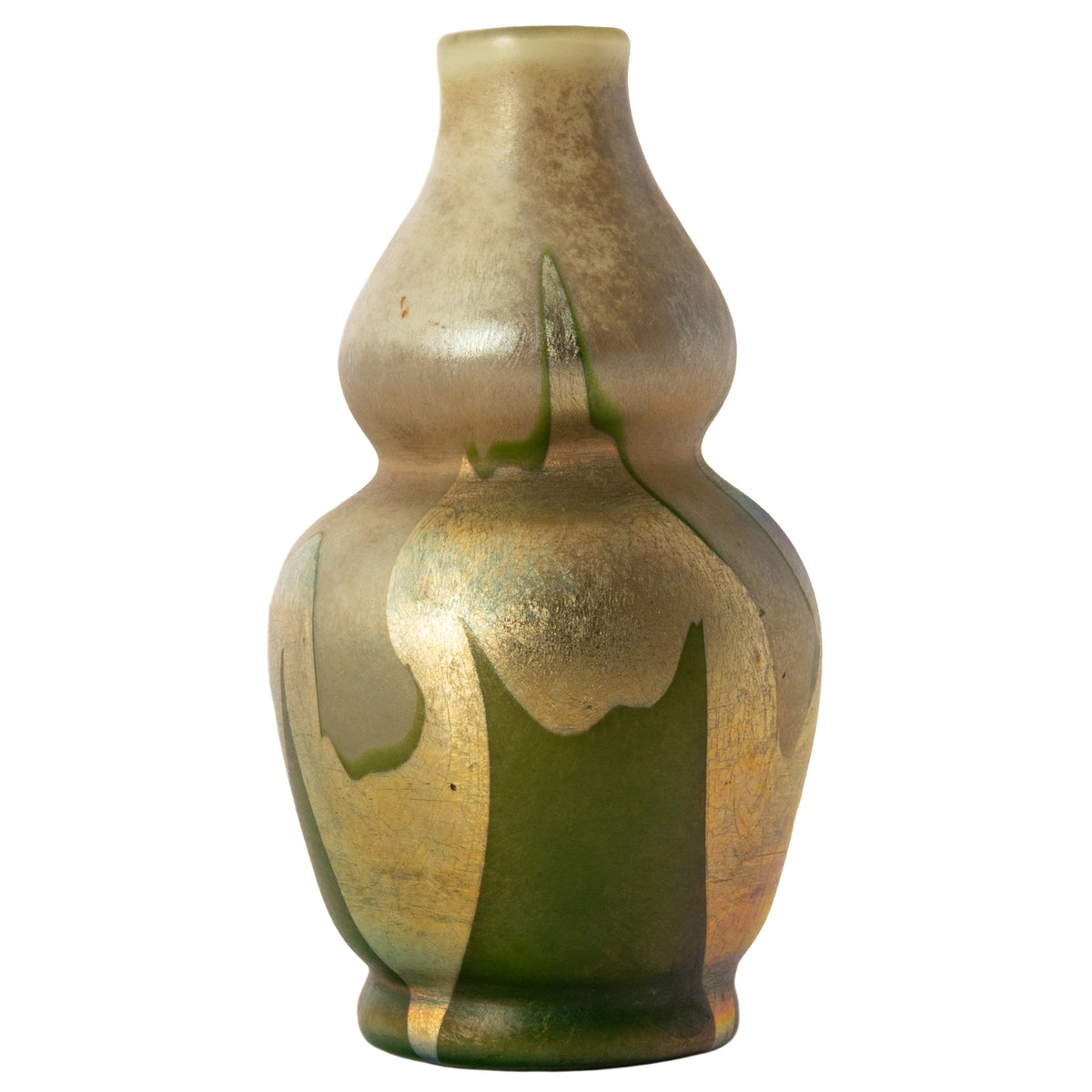 Antique L. C. Tiffany Favrile Miniature Double Gourd Iridescent Glass Vase, circa 1910
