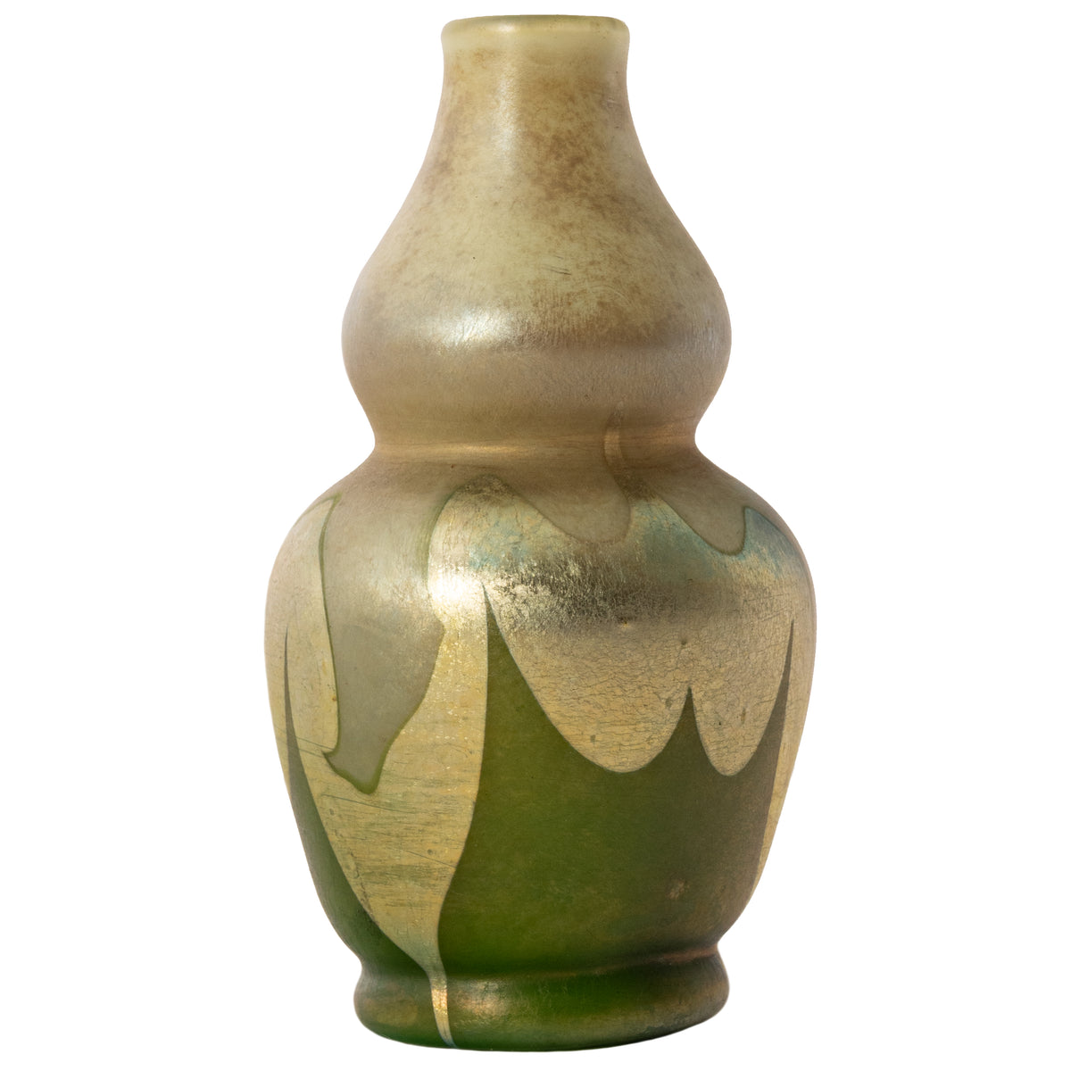 Antique L. C. Tiffany Favrile Miniature Double Gourd Iridescent Glass Vase, circa 1910