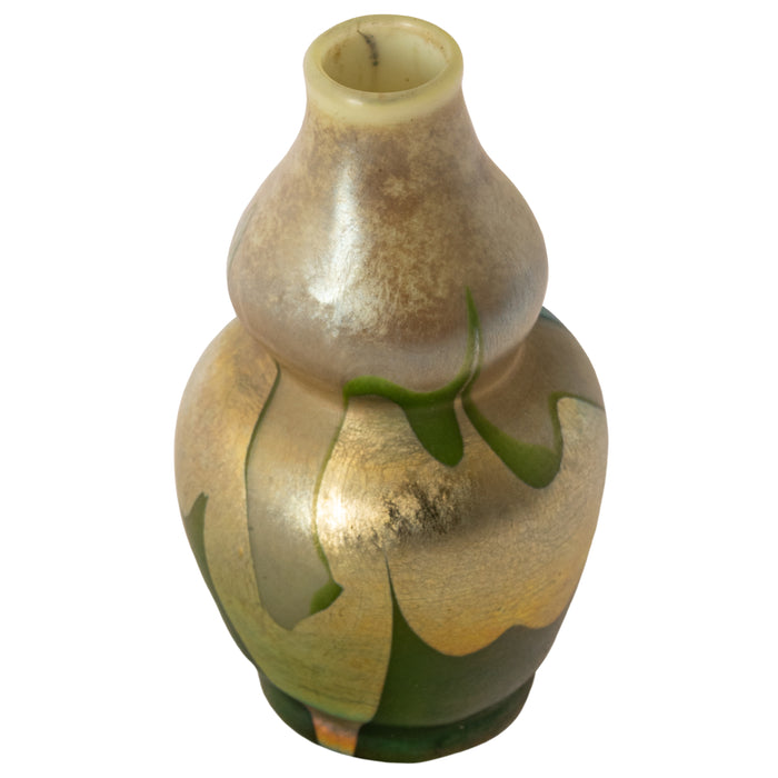 Antique L. C. Tiffany Favrile Miniature Double Gourd Iridescent Glass Vase, circa 1910