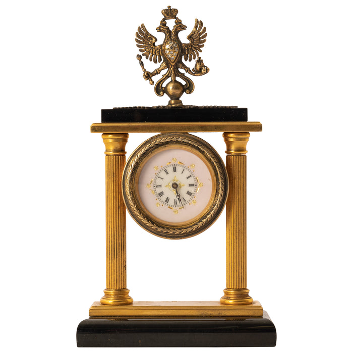 Antique Russian Imperial Faberge Silver Gilt Diamond Clock Feodor Afanassiev, circa 1910