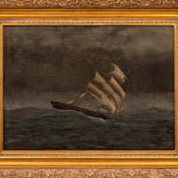 Gideon Jacques Denny Antique Oil on Canvas Marine Sailing Ship Painting Stormy Sea California 1865