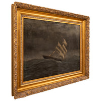 Gideon Jacques Denny Antique Oil on Canvas Marine Sailing Ship Painting Stormy Sea California 1865