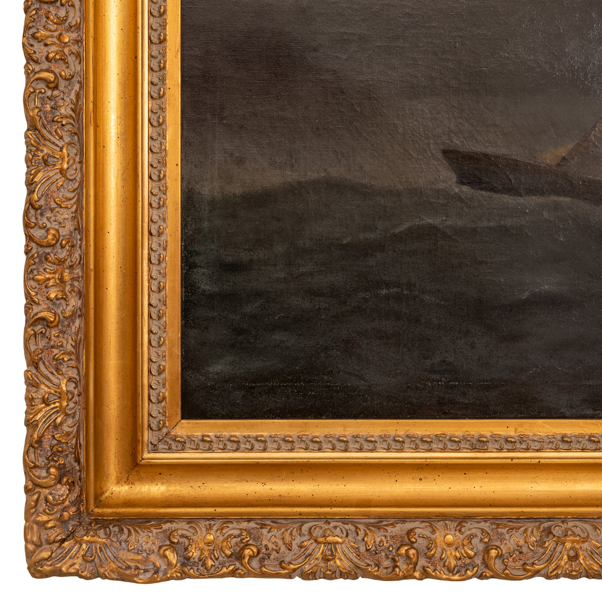 Gideon Jacques Denny Antique Oil on Canvas Marine Sailing Ship Painting Stormy Sea California 1865