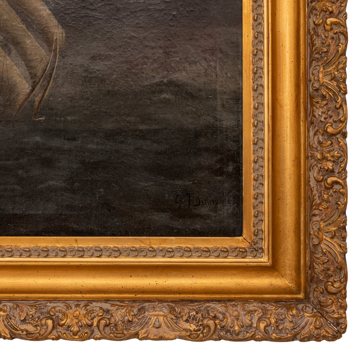 Gideon Jacques Denny Antique Oil on Canvas Marine Sailing Ship Painting Stormy Sea California 1865