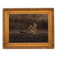 Gideon Jacques Denny Antique Oil on Canvas Marine Sailing Ship Painting Stormy Sea California 1865