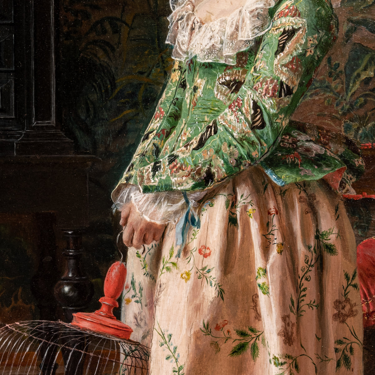 Important Antique Italian Oil on Panel Painting Costume Genre Dog & Beauty Francesco Vinea, 1873