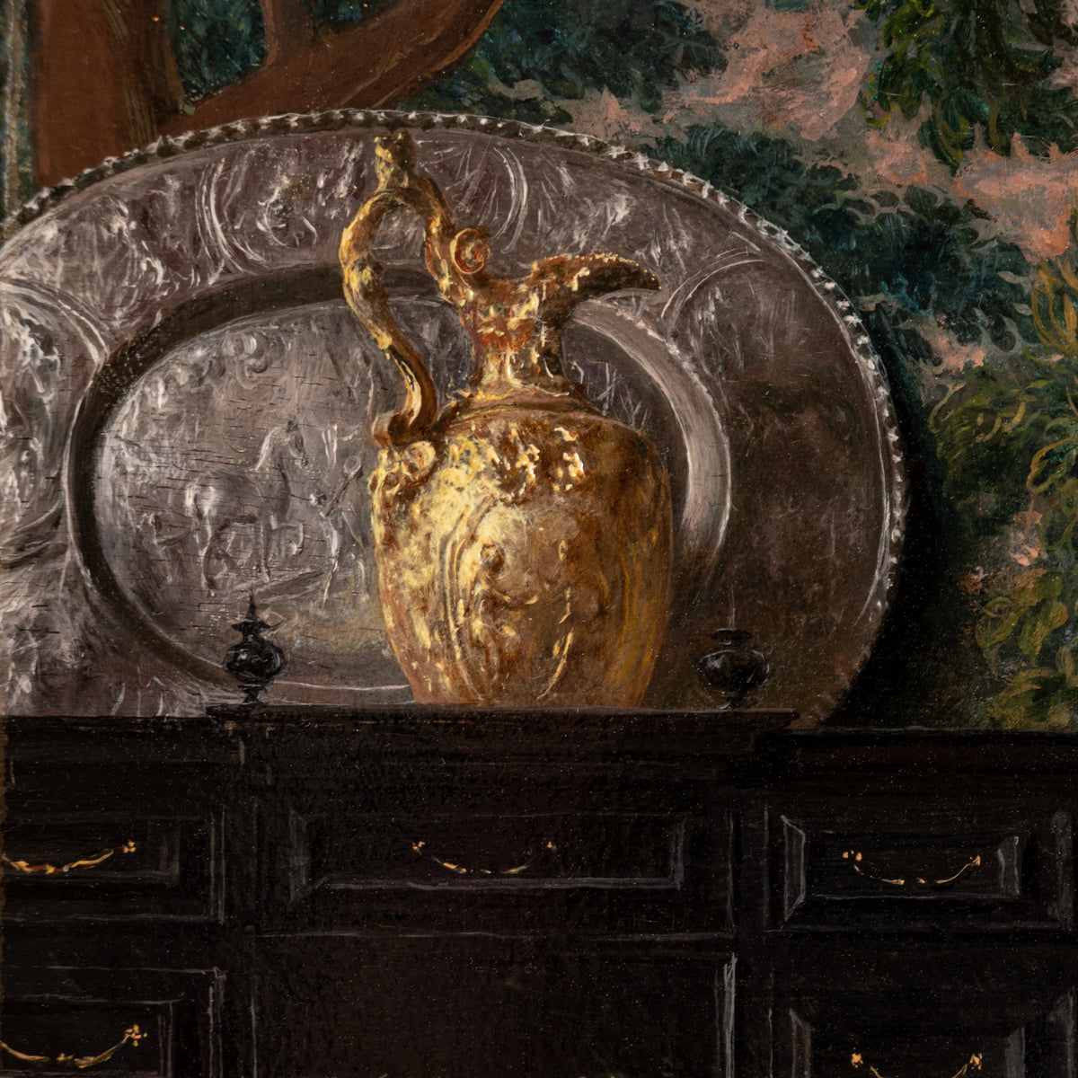 Important Antique Italian Oil on Panel Painting Costume Genre Dog & Beauty Francesco Vinea, 1873