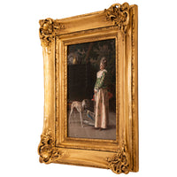 Important Antique Italian Oil on Panel Painting Costume Genre Dog & Beauty Francesco Vinea, 1873