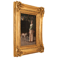Important Antique Italian Oil on Panel Painting Costume Genre Dog & Beauty Francesco Vinea, 1873