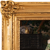 Important Antique Italian Oil on Panel Painting Costume Genre Dog & Beauty Francesco Vinea, 1873