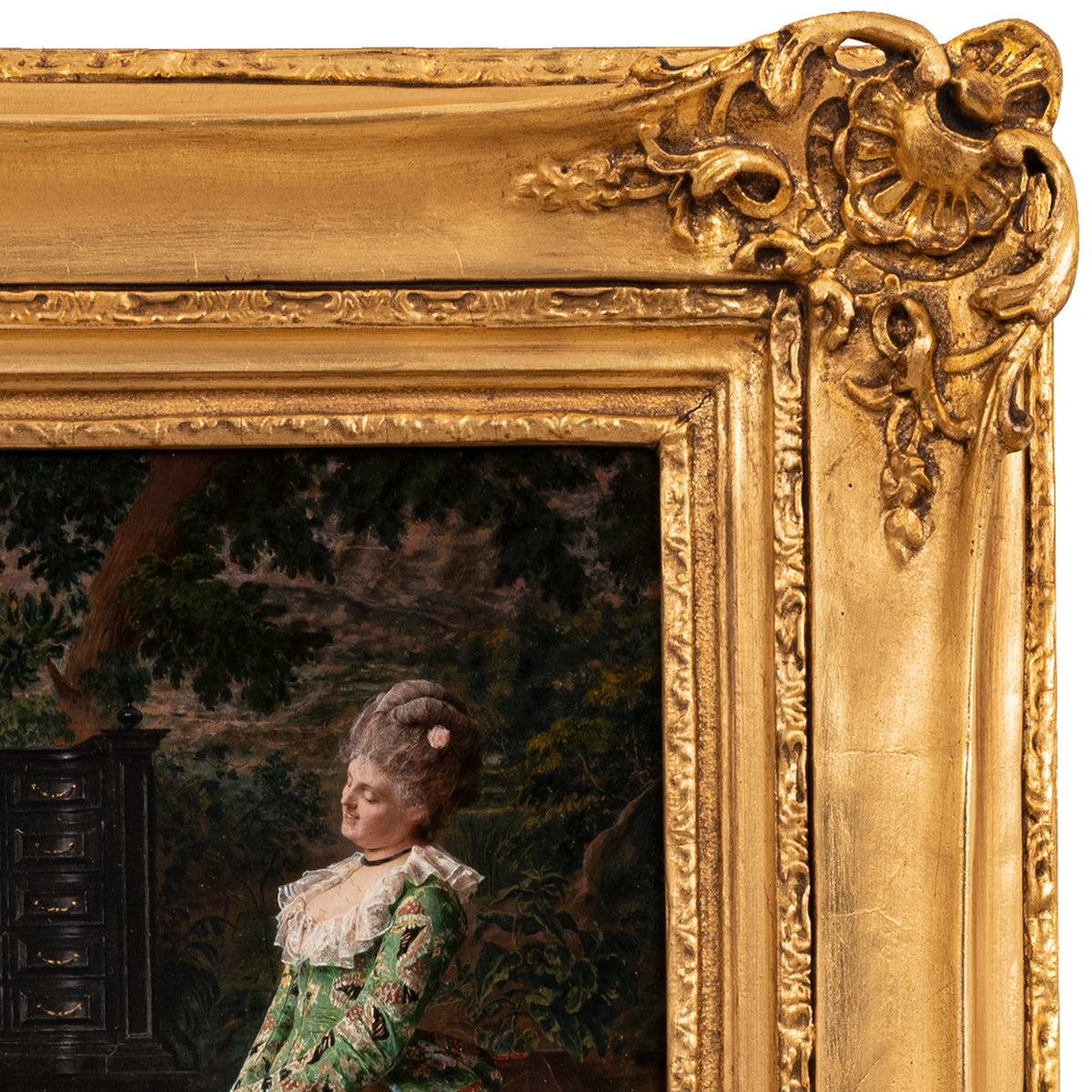 Important Antique Italian Oil on Panel Painting Costume Genre Dog & Beauty Francesco Vinea, 1873
