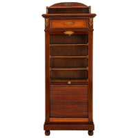 Antique French Louis XV Walnut Ormolu Tambour Roll Top File Cabinet Paris, Circa 1900
