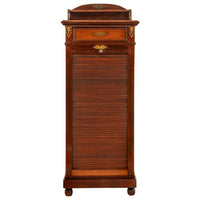 Antique French Louis XV Walnut Ormolu Tambour Roll Top File Cabinet Paris, Circa 1900