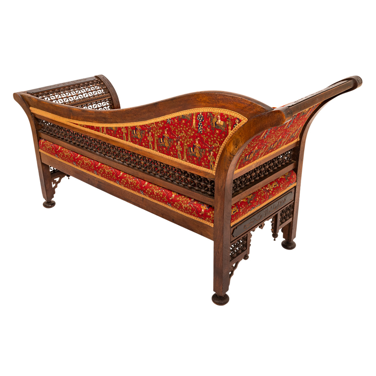 Antique Moorish Syrian Levantine Arabesque Arabic Chaise Longue Sofa Settee, Circa 1880