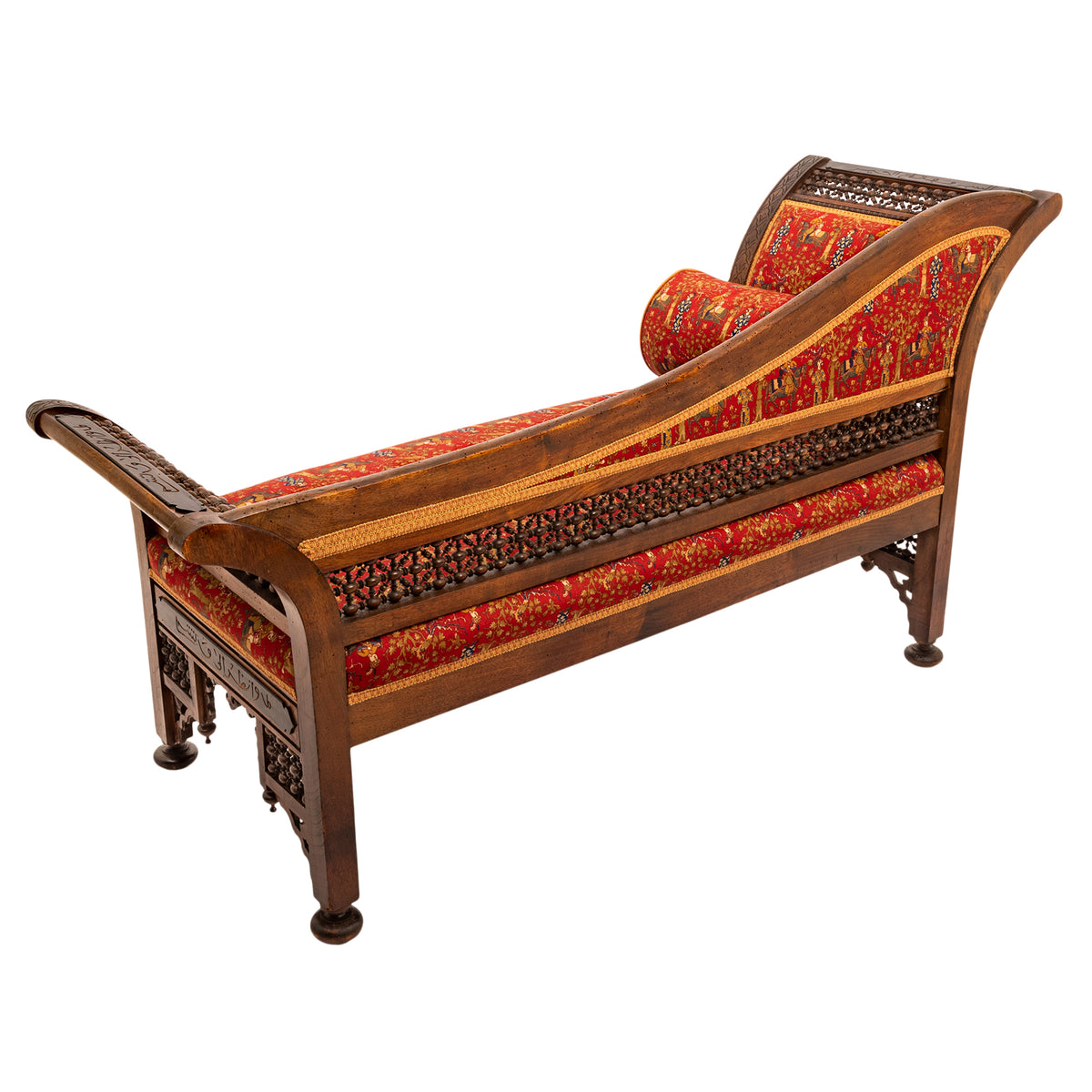 Antique Moorish Syrian Levantine Arabesque Arabic Chaise Longue Sofa Settee, Circa 1880
