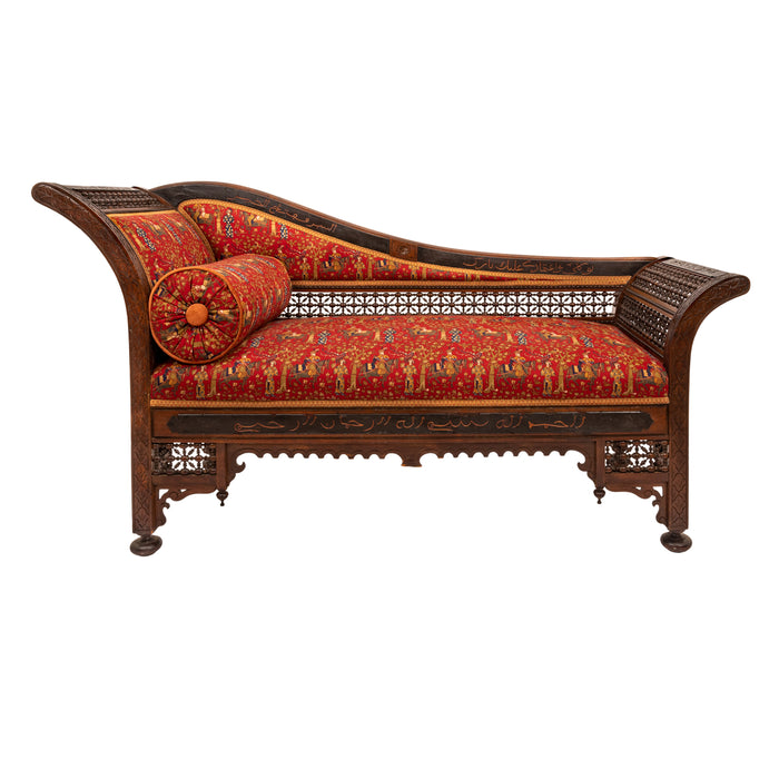 Antique Moorish Syrian Levantine Arabesque Arabic Chaise Longue Sofa Settee, Circa 1880