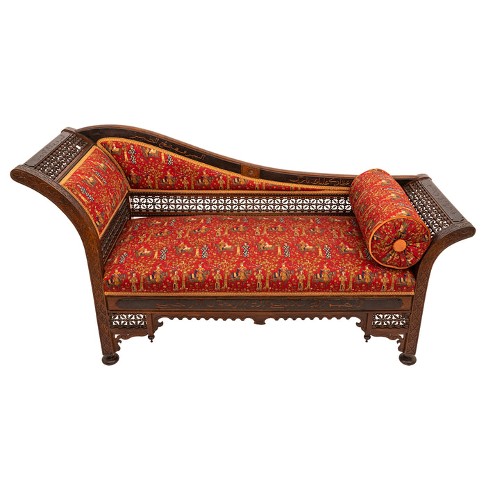 Antique Moorish Syrian Levantine Arabesque Arabic Chaise Longue Sofa Settee, Circa 1880