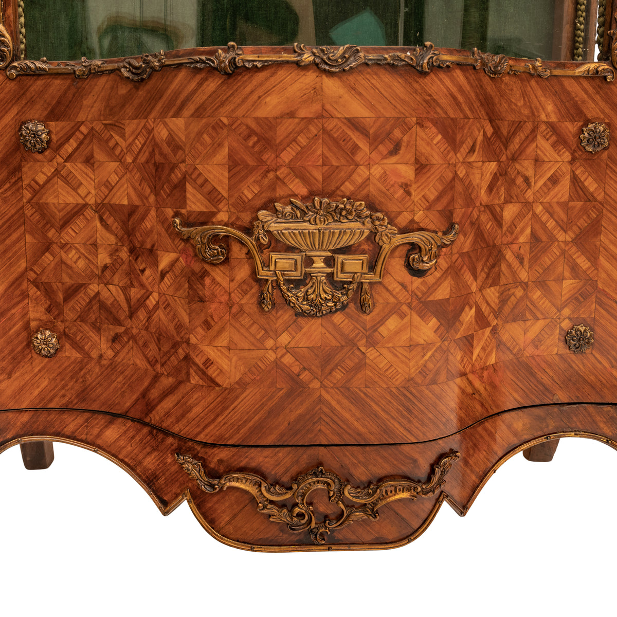 Fine Antique French Louis XV Kingwood Ormolu Bombe Shaped Marquetry Vitrine, Circa 1880