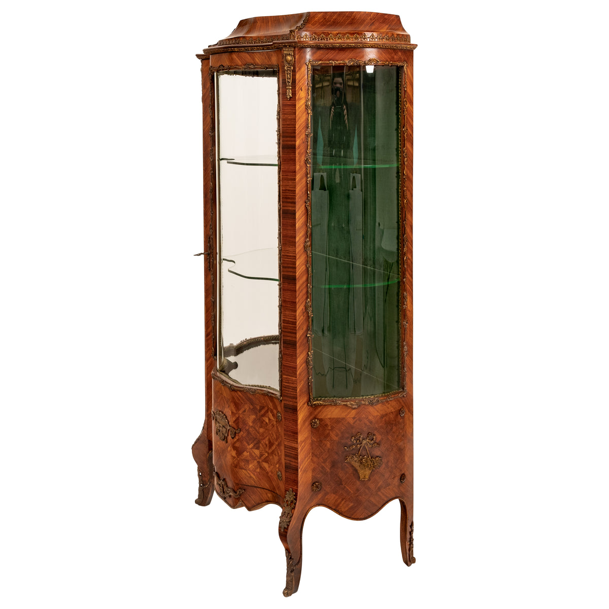 Fine Antique French Louis XV Kingwood Ormolu Bombe Shaped Marquetry Vitrine, Circa 1880