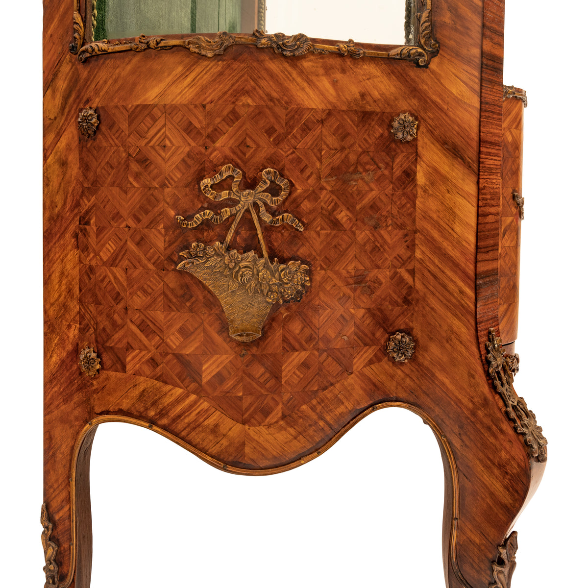 Fine Antique French Louis XV Kingwood Ormolu Bombe Shaped Marquetry Vitrine, Circa 1880
