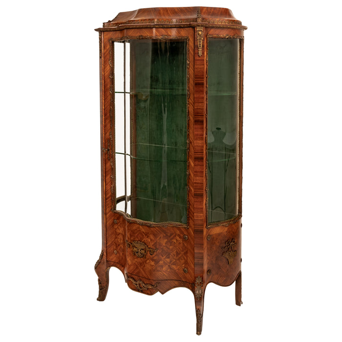 Fine Antique French Louis XV Kingwood Ormolu Bombe Shaped Marquetry Vitrine, Circa 1880