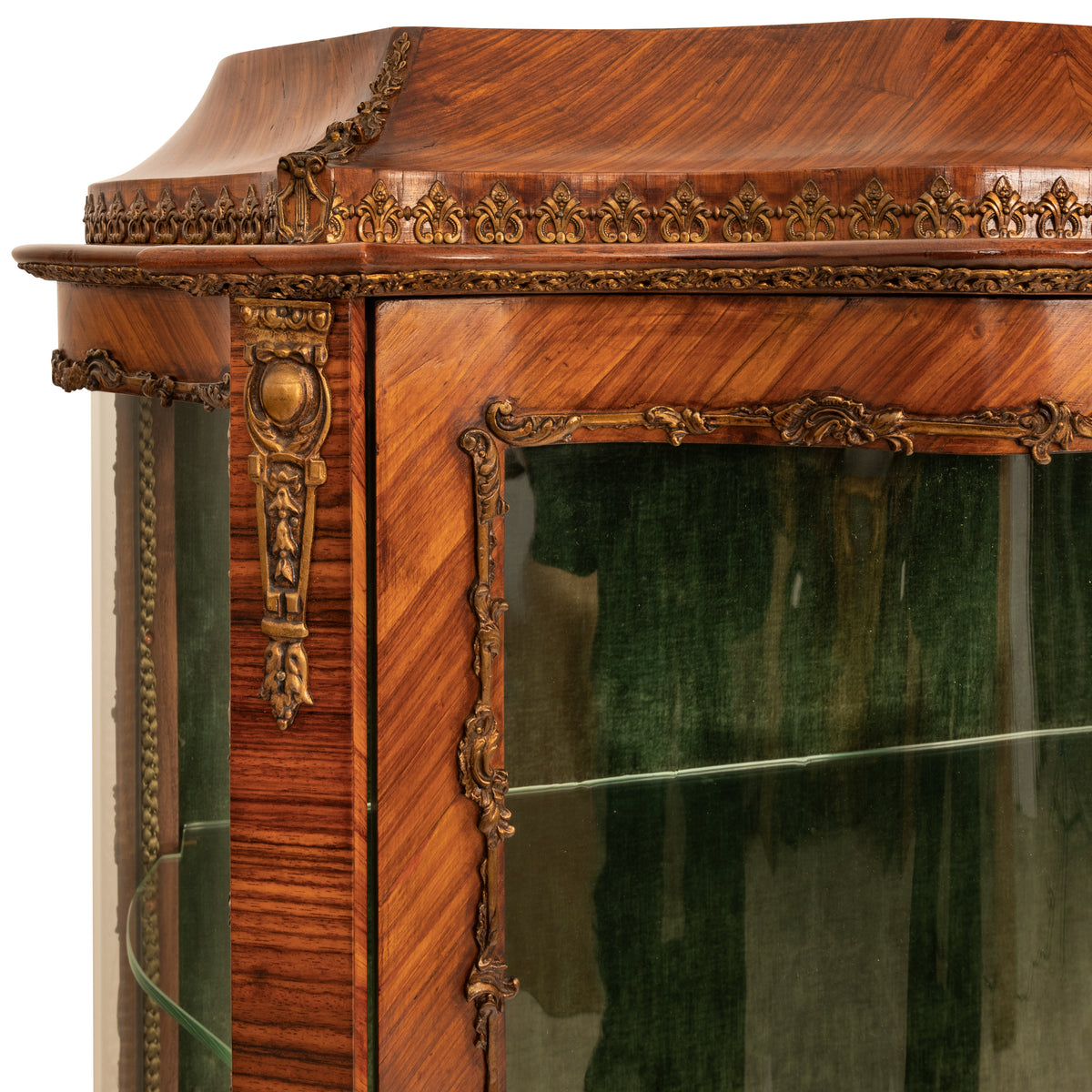 Fine Antique French Louis XV Kingwood Ormolu Bombe Shaped Marquetry Vitrine, Circa 1880