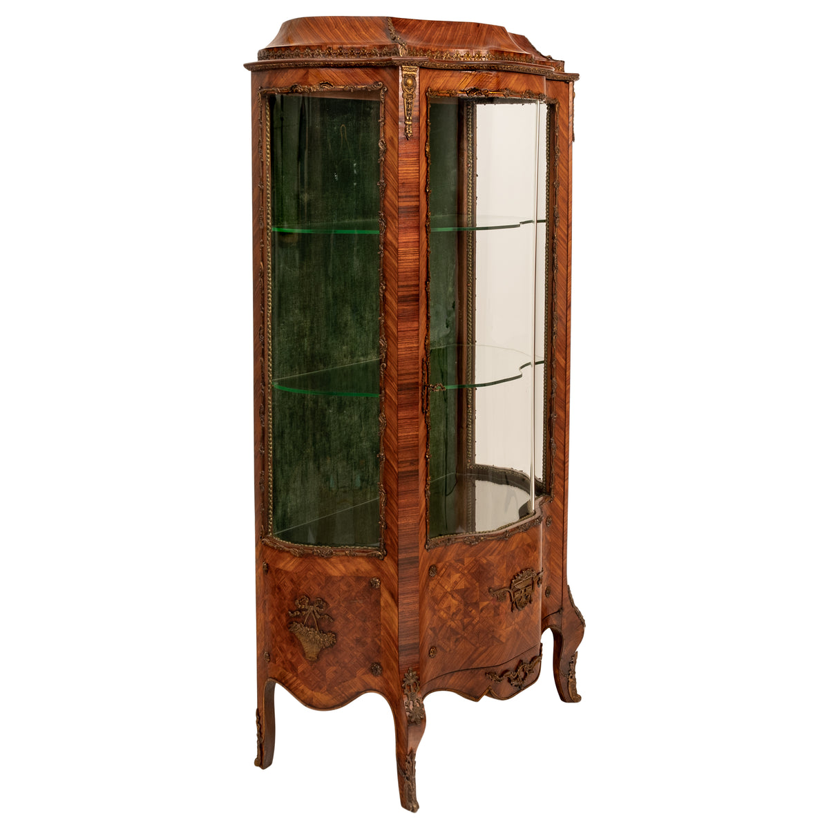 Fine Antique French Louis XV Kingwood Ormolu Bombe Shaped Marquetry Vitrine, Circa 1880