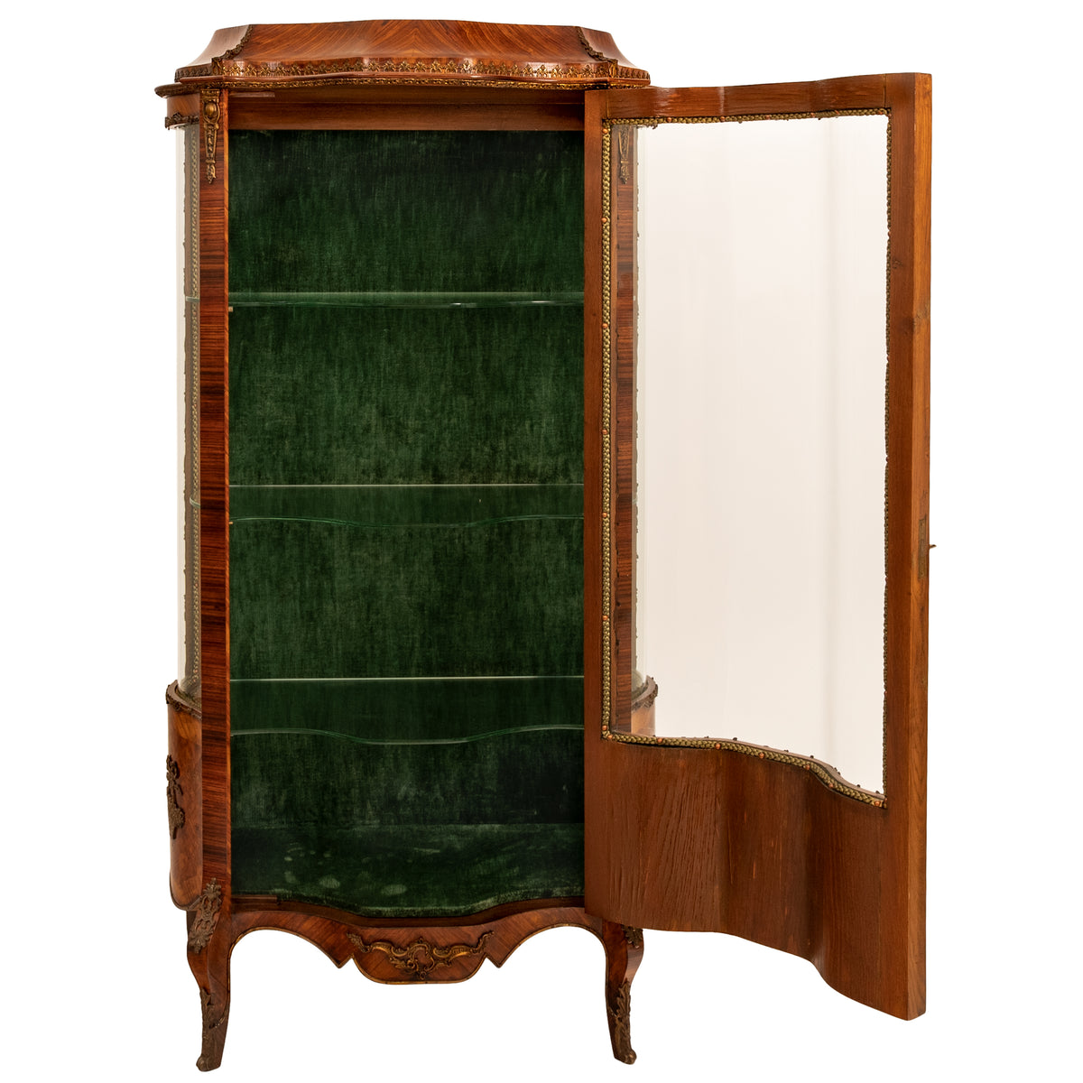 Fine Antique French Louis XV Kingwood Ormolu Bombe Shaped Marquetry Vitrine, Circa 1880