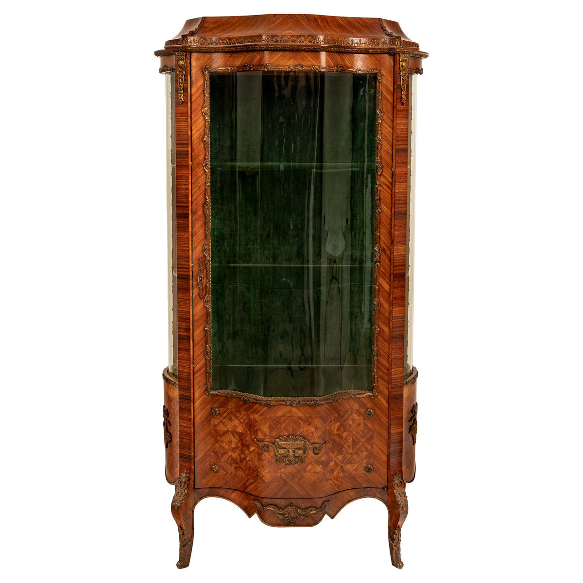 Fine Antique French Louis XV Kingwood Ormolu Bombe Shaped Marquetry Vitrine, Circa 1880