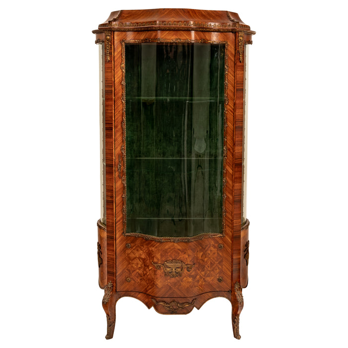 Fine Antique French Louis XV Kingwood Ormolu Bombe Shaped Marquetry Vitrine, Circa 1880