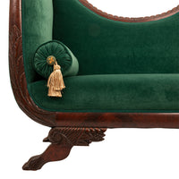 Antique American Federal Empire Carved Mahogany High Arm Back Sofa Loveseat 1815