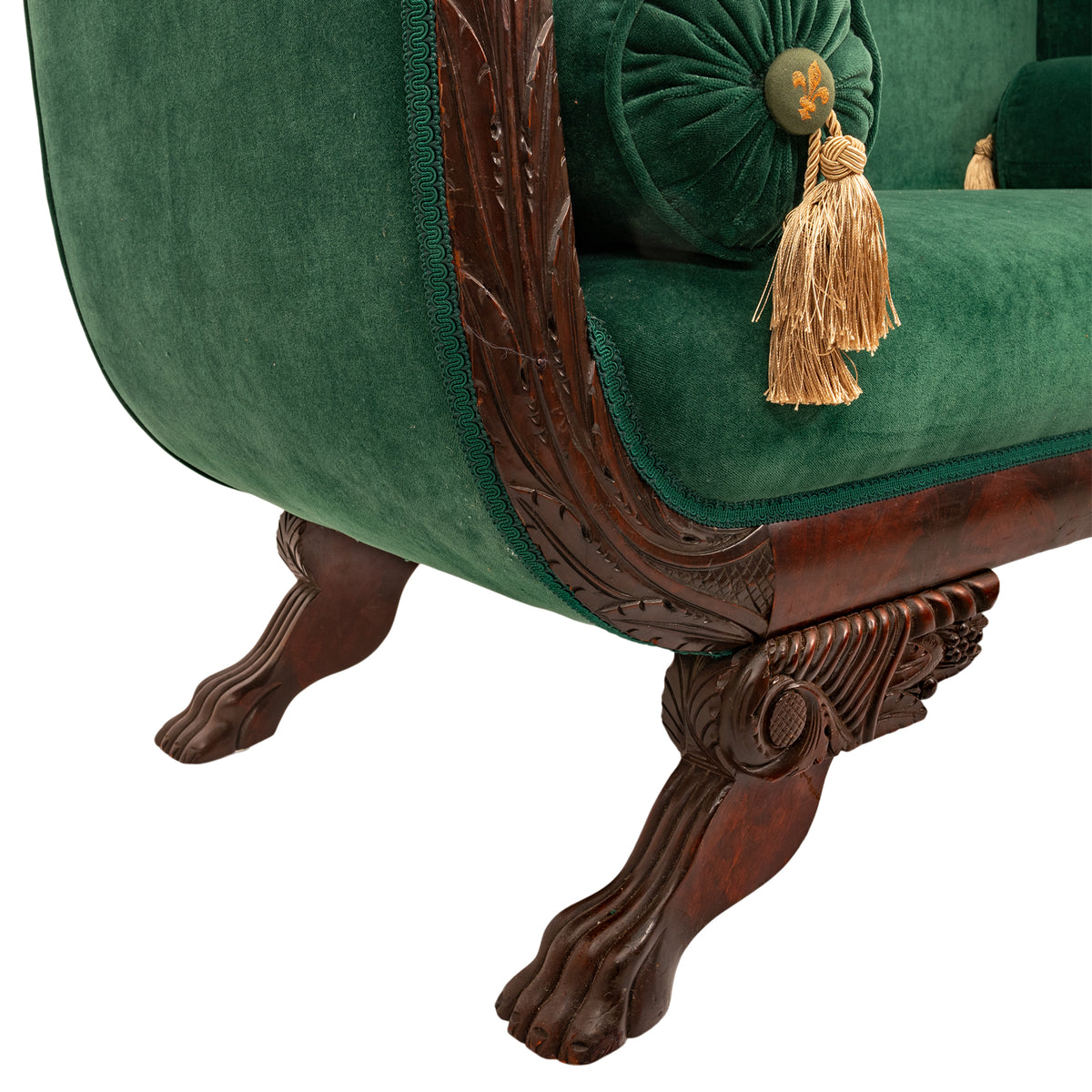 Antique American Federal Empire Carved Mahogany High Arm Back Sofa Loveseat 1815