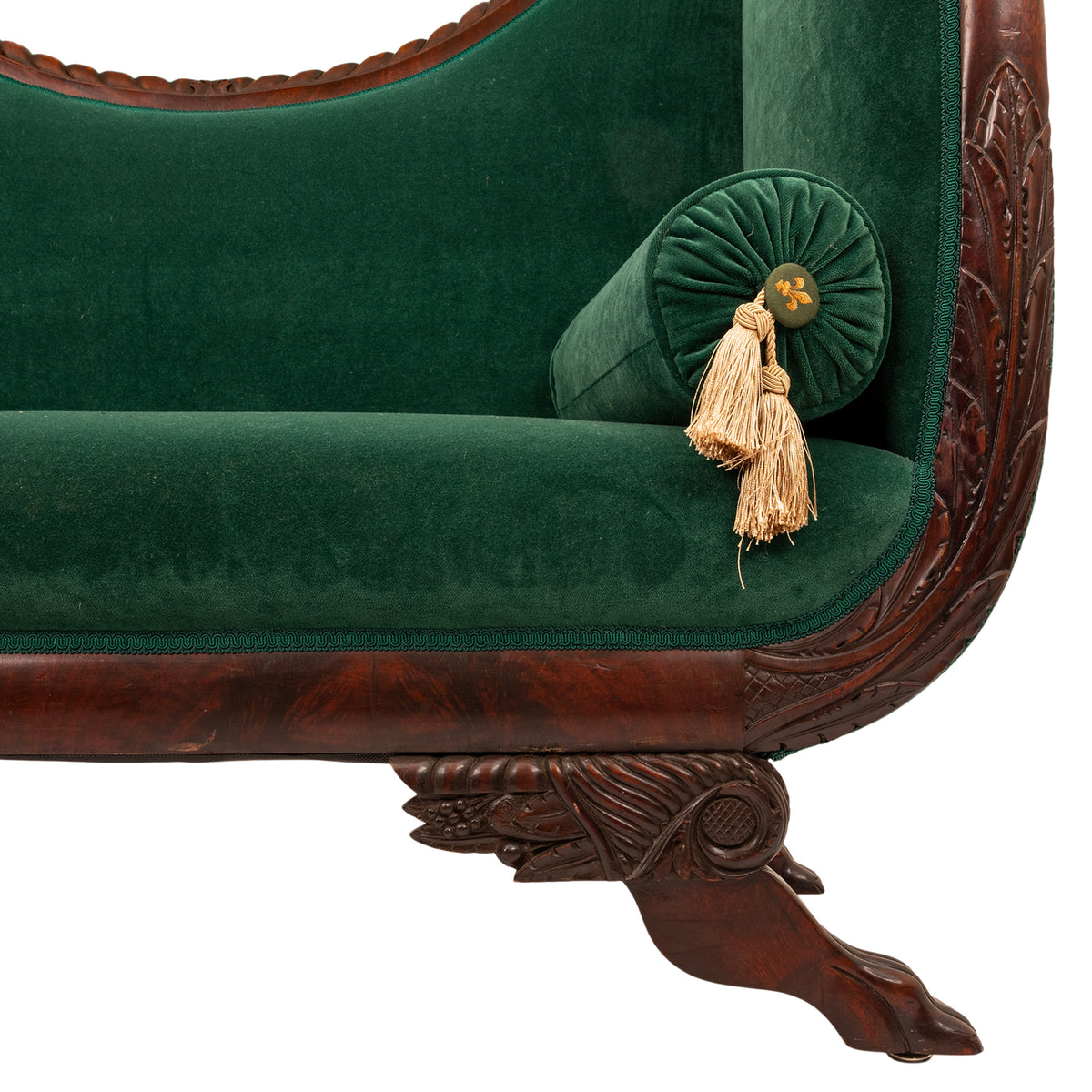 Antique American Federal Empire Carved Mahogany High Arm Back Sofa Loveseat 1815