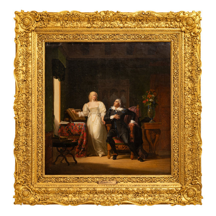 Henri Jean Baptiste Victoire Fradelle, Antique French Oil on Canvas Shakespearian Lovers Historical Interior Scene, Circa 1810