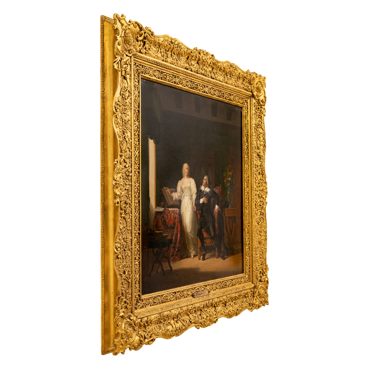 Henri Jean Baptiste Victoire Fradelle, Antique French Oil on Canvas Shakespearian Lovers Historical Interior Scene, Circa 1810