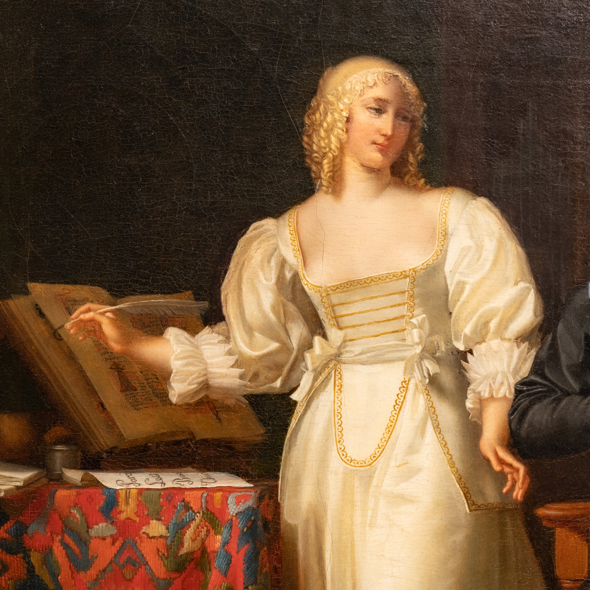 Henri Jean Baptiste Victoire Fradelle, Antique French Oil on Canvas Shakespearian Lovers Historical Interior Scene, Circa 1810