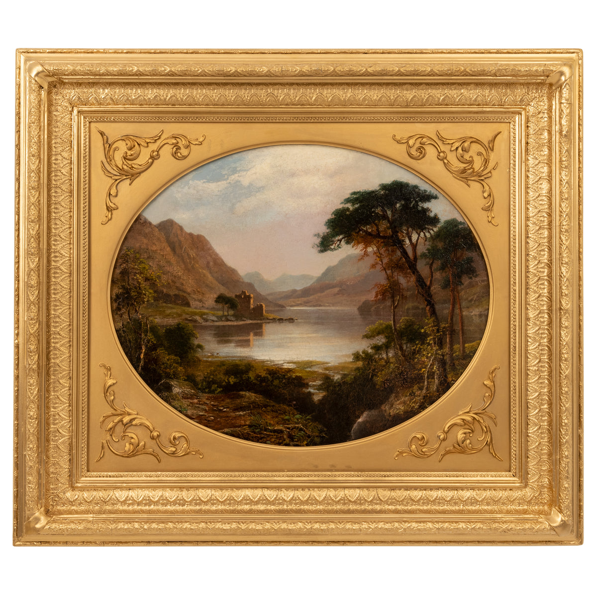 Pair Antique Oil Paintings Scottish Highland Loch Scenes G. F. Buchanan, 1872