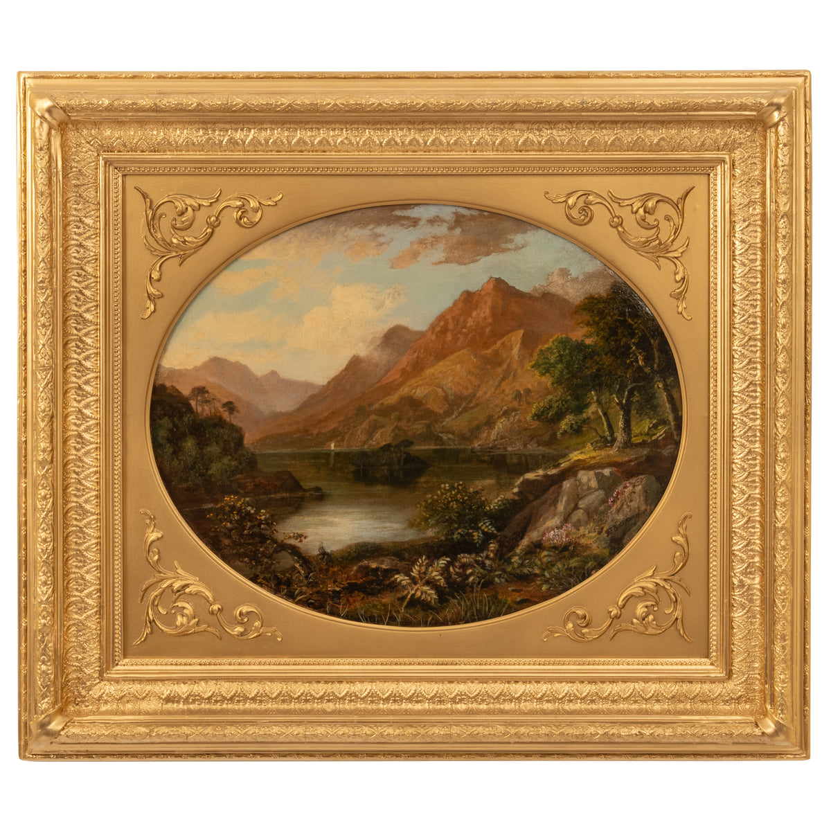 Pair Antique Oil Paintings Scottish Highland Loch Scenes G. F. Buchanan, 1872