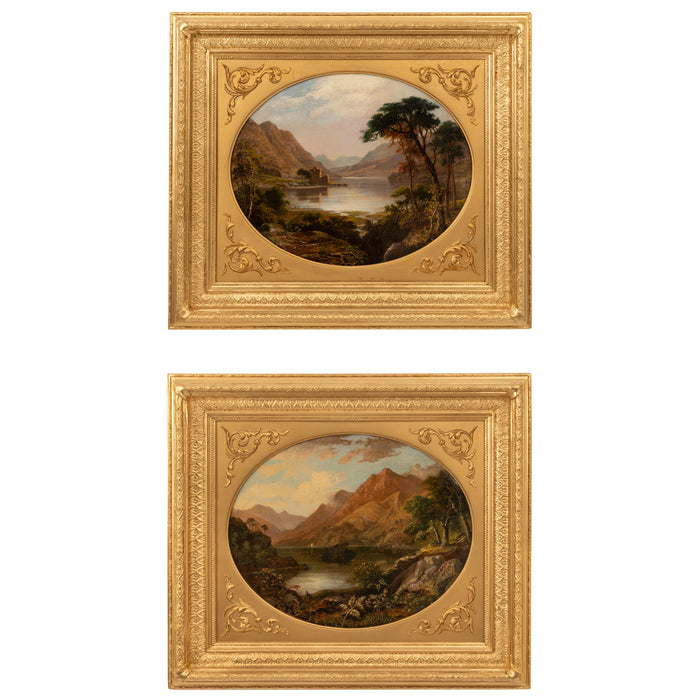 Pair Antique Oil Paintings Scottish Highland Loch Scenes G. F. Buchanan, 1872