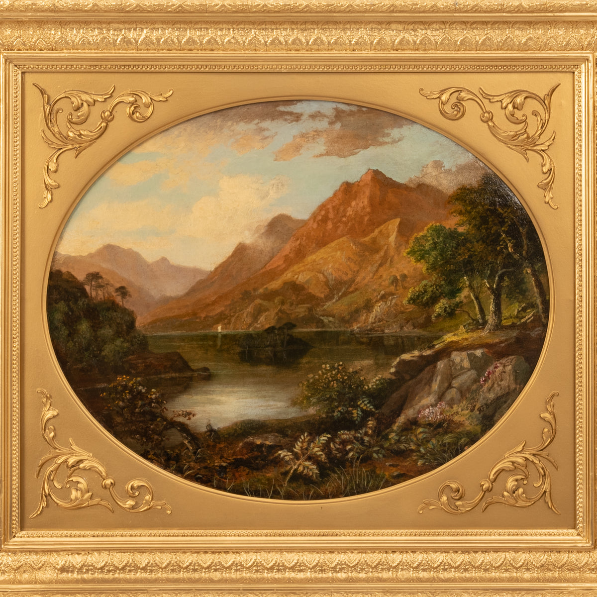 Pair Antique Oil Paintings Scottish Highland Loch Scenes G. F. Buchanan, 1872