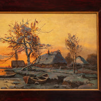 Antique Russian Oil Painting Yuliy (Julius) Yulevich Klever Winter Scene, 1890